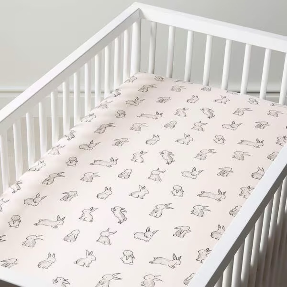 Crate & Kids Blush Bunny Print Crib Sheet